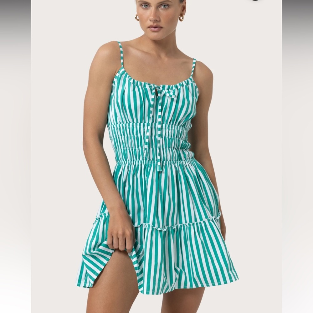 Lusana Rosa Poplin Dress in Kelly Stripe NWOT